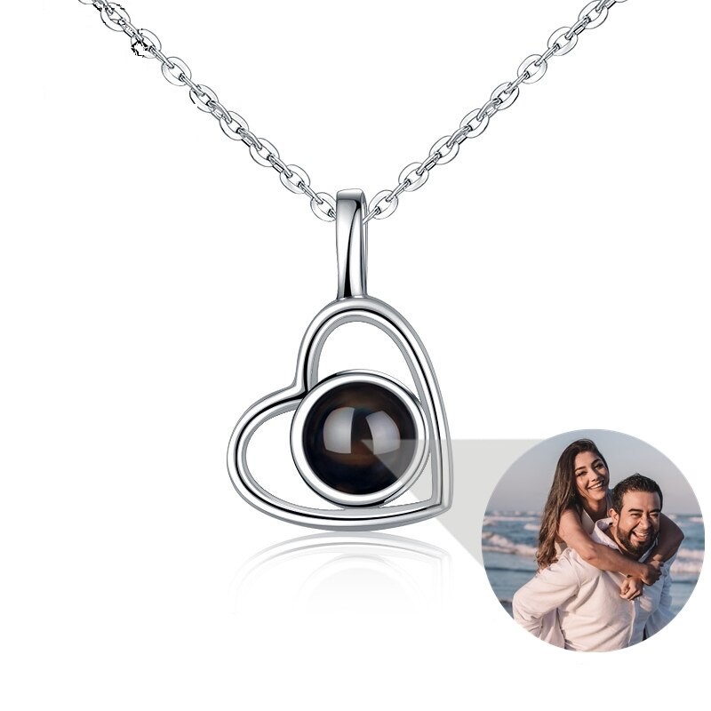 Herz Halskette mit Fotoprojektion aus 925er Sterling Silber