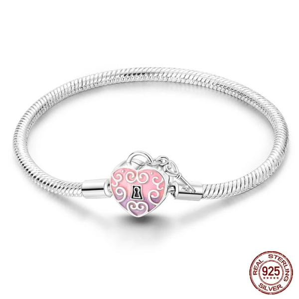 Silberarmband aus 925 Sterling Silber (Schloss) mit Rosa-Schlossanhänger