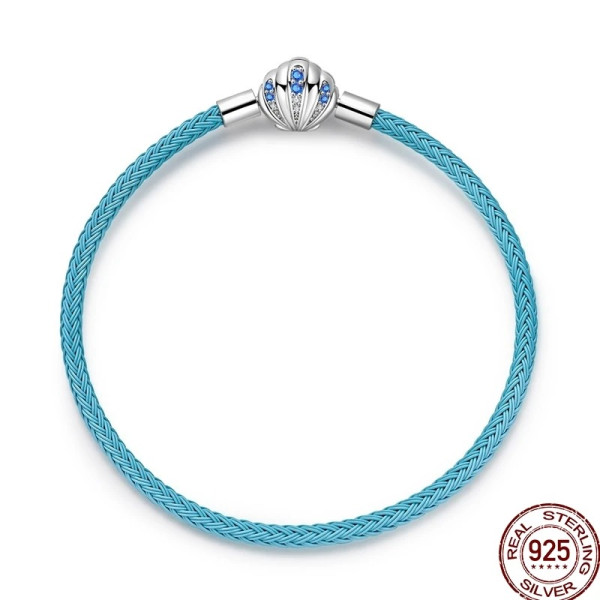 Silberarmband aus 925 Sterling Silber, Muschel-Armband mit meeresblauem Zikronia