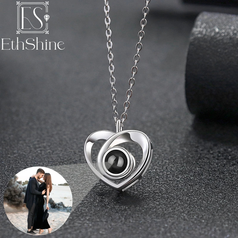 Personalisierte Herz Halskette mit Fotoprojektion aus Sterling Silber