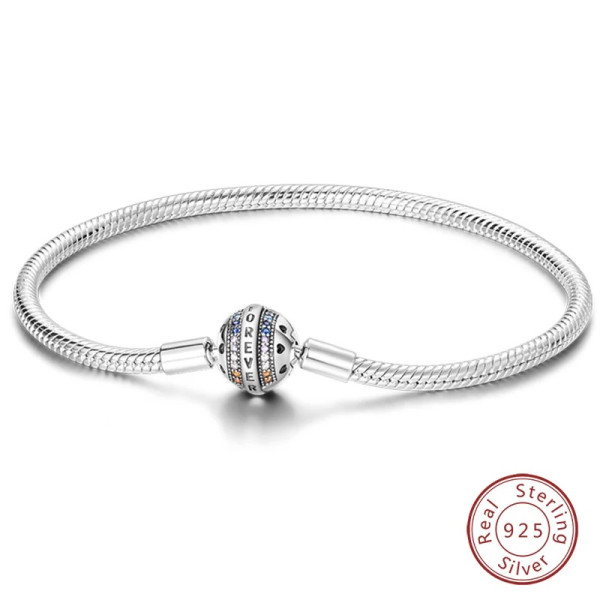Silberarmband aus 925 Sterling Silber (Kugel) mit Schriftzug (FOREVER), Armband mit buntem Zirkonia
