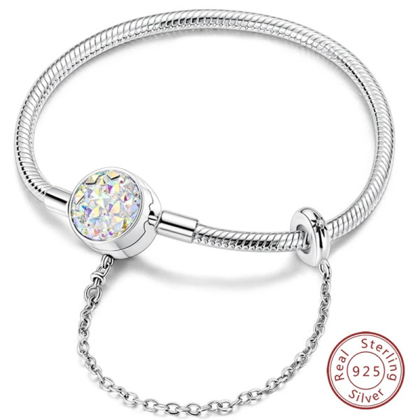 Silberarmband aus 925 Sterling Silber mit Rundem Zirkonia Anhänger