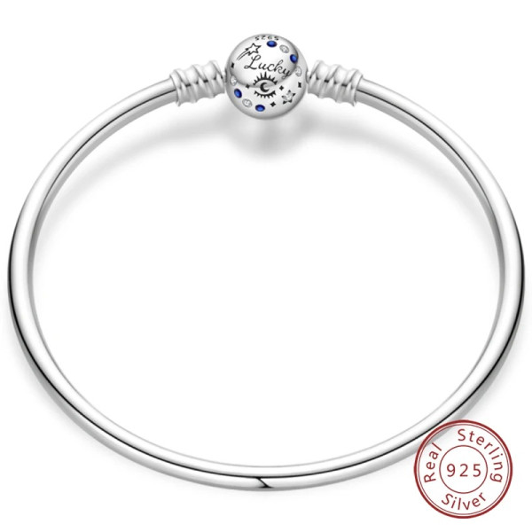 Kugel Silberarmband aus 925 Sterling Silber mit Aufschrift (Lucky)