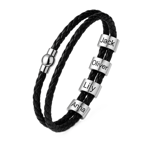 Lederarmband mit Gravur, Personalisiertes Herrenarmband mit mehreren Namen gravieren
