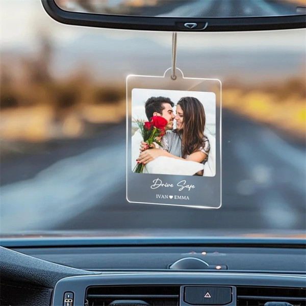 Rückspiegel Fotoanhänger mit eigenem Bild & Wunschtext – Personalisierter Auto-Zubehör-Anhänger
