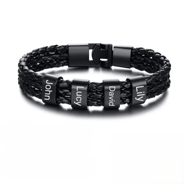 Lederarmband mit Gravur – Personalisiertes Herrenarmband mit mehreren Namen