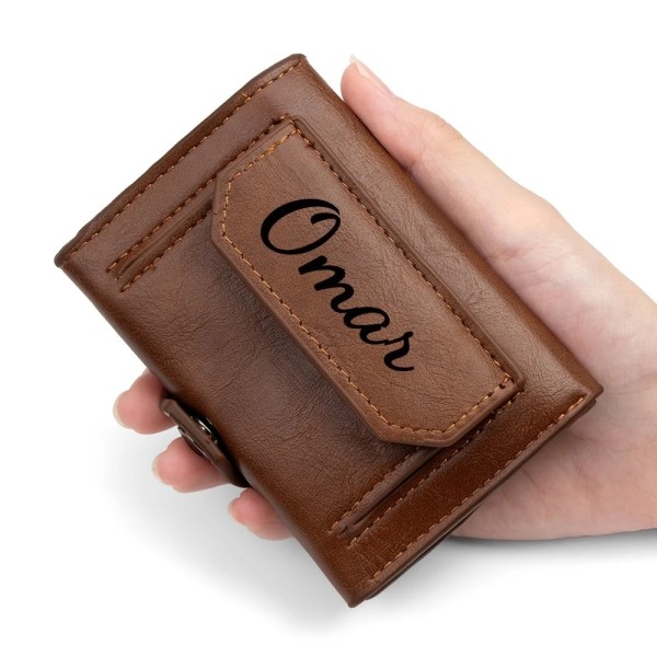 Personalisierte Herren Geldbörse mit Namensgravur – Kompaktes Portemonnaie mit Druckknopf