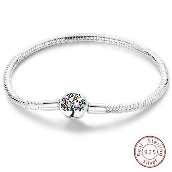 Baum-Silberarmband aus 925 Sterling Silber mit buntem Zirkonia Anhänger