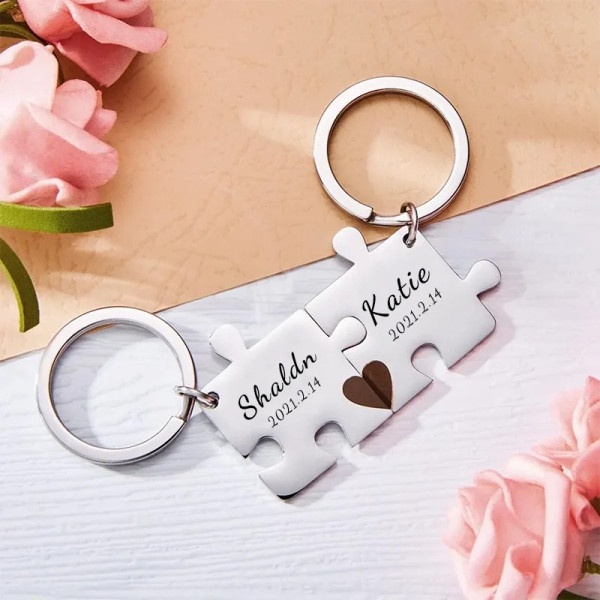 Puzzle Schlüsselanhänger mit Gravur – Personalisierter Partner Anhänger für Paare & Freunde