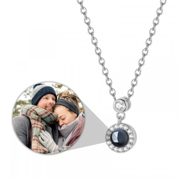 Foto-Halskette mit rundem Anhänger - Personalisierte Zirkonia Damenkette mit eigenem Bild