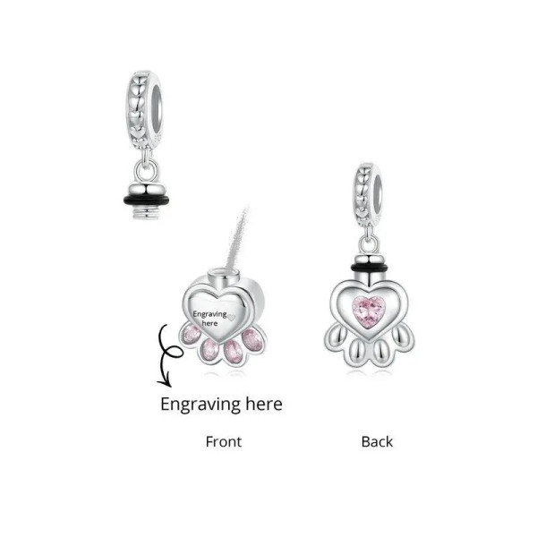 Urnen-Anhänger mit Wunschgravur Pfoten-Zirkonia mit Füllkammer • 925er Sterling Silber