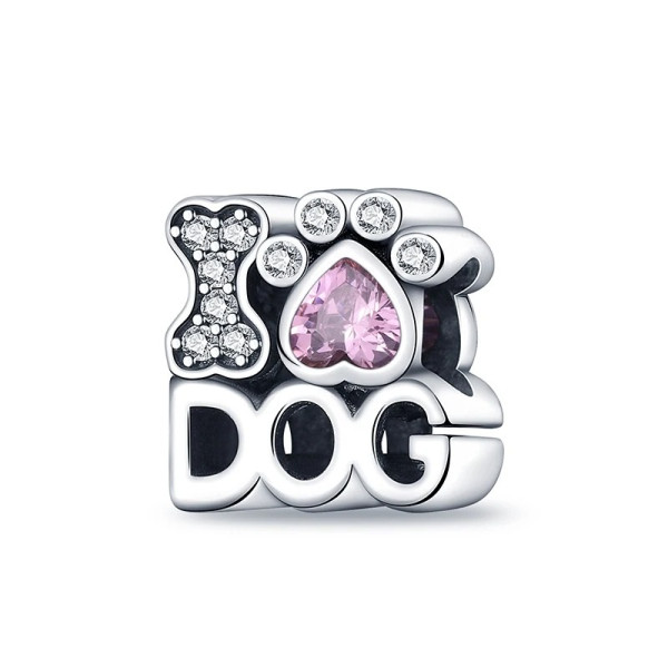 Hunde-Herzanhänger „DOG“ mit Zirkonia aus 925 Sterling Silber