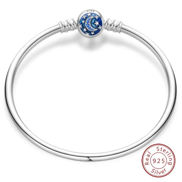 Silberarmband aus 925 Sterling Silber (Sternemond) mit blauem Kugelanhänger