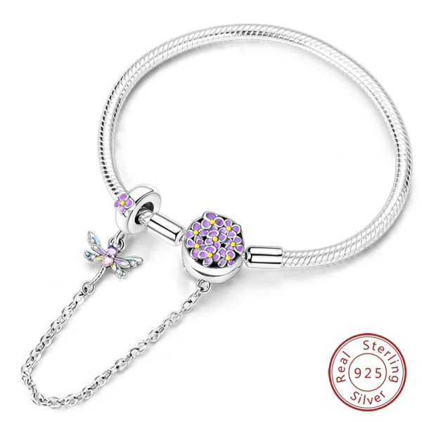Silberarmband aus 925 Sterling Silber (Blumen) mit Schmetterling-Anhänger, Rosa Zirkonia Armband