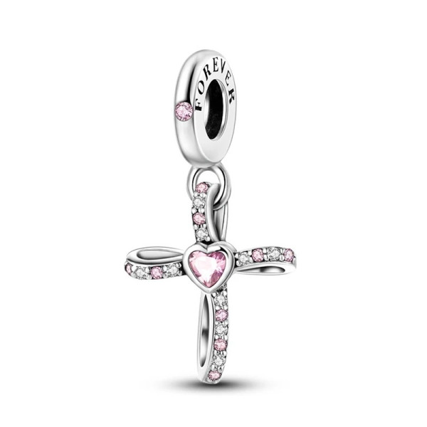 Kreuz-Anhänger mit Rosa Zirkonia aus 925 Sterling Silber