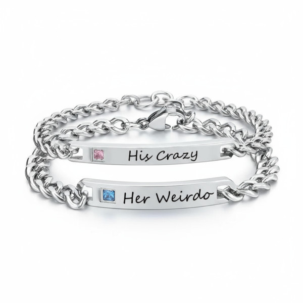 (2er Set) Pärchenarmband aus Edelstahl – personalisierte Wunschtext & Symbol Gravur