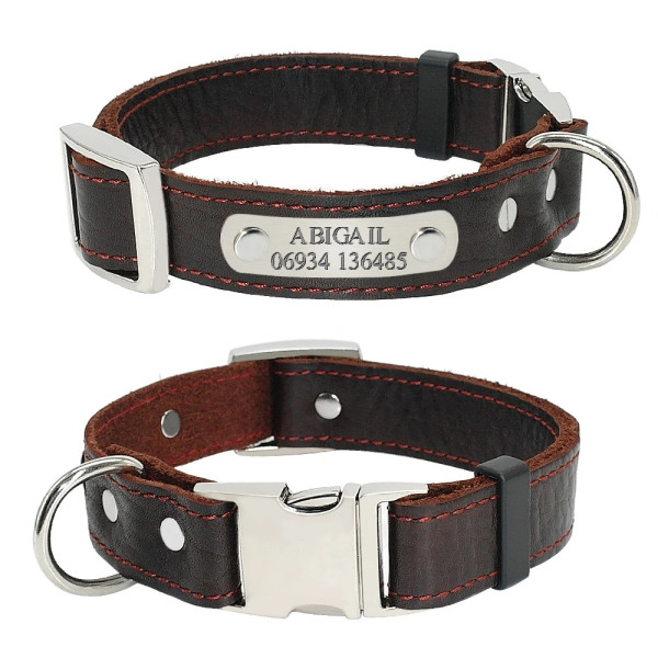 Lederhalsband mit Namen & Nummer eingraviert– Personalisiertes Halsband aus echtem Leder