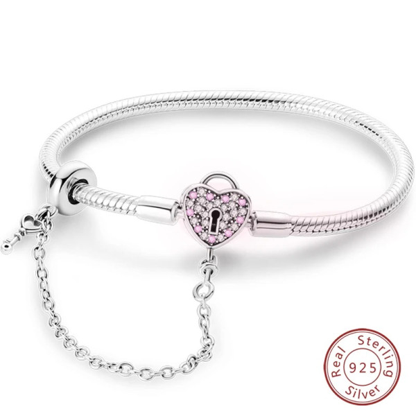 Herz-Schloss Silberarmband aus 925 Sterling Silber