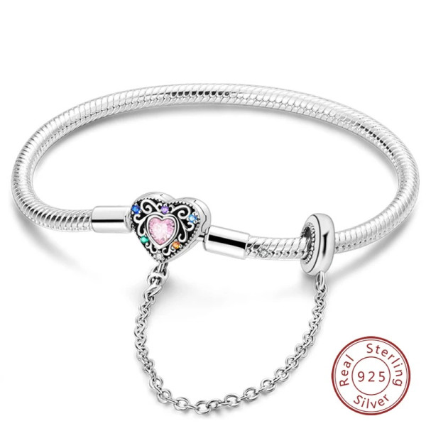 Herz Silberarmband aus 925 Sterling Silber mit buntem Zirkonia
