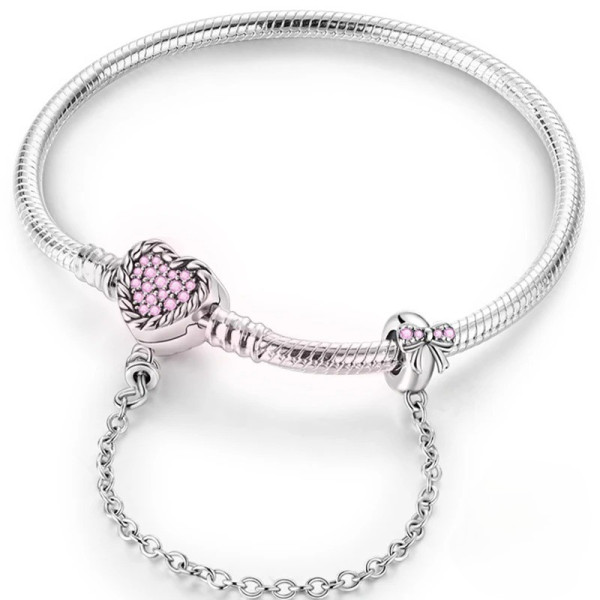 Silberarmband aus 925 Sterling Silber (Herz) mit Rosa-Zirkonia