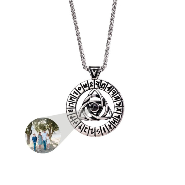 Keltische Vikinger Projektionskette mit verstecktem Bild – Fotoprojektion Halskette aus Edelstahl