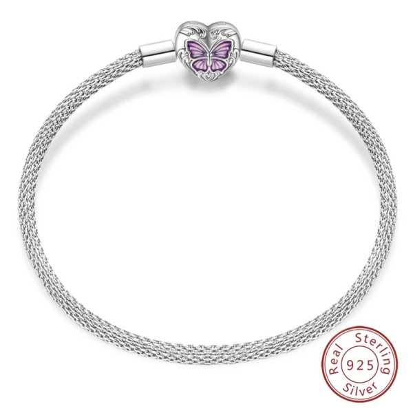 Silberarmband aus 925 Sterling Silber (Schmetterling) mit Lila Zirkonia Herz-Anhänger