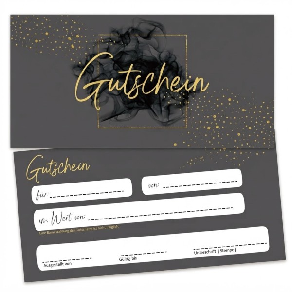 Geschenkgutscheine zum Ausfüllen – elegantes Schwarz-Gold-Design