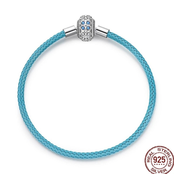 Silberarmband aus 925 Sterling Silber, Kleeblatt-Armband mit meeresblauem Zirkonia