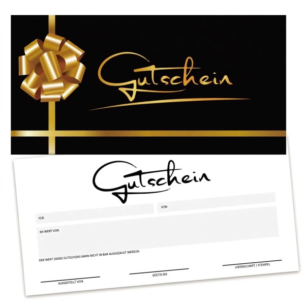 25 Geschenkgutscheine – Gutschein-Karten in Schwarz & Gold