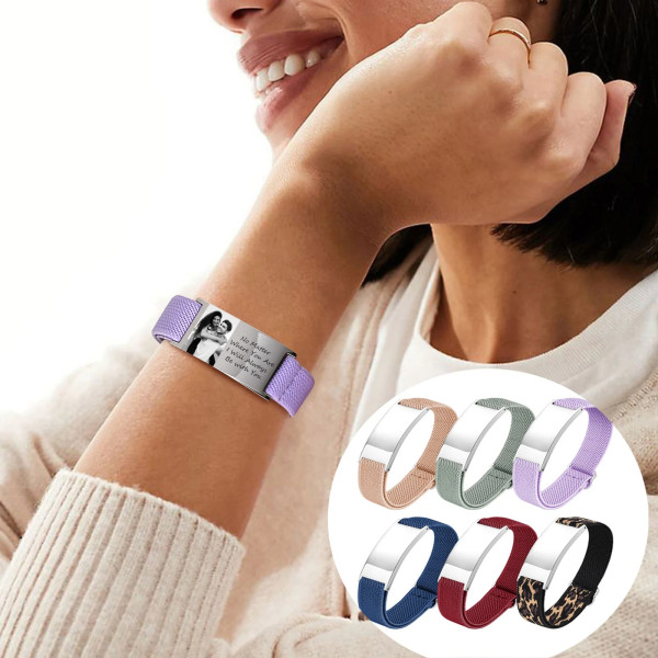 Stoffarmband mit Foto – Fotoarmband mit Gravur – Wunschtext & Bild