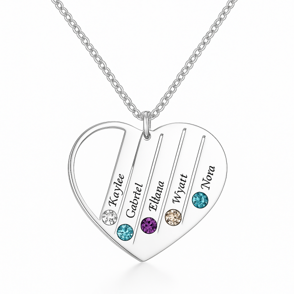 Gravur-Halskette mit Geburtssteinen, Personalisierte Kette mit mehreren Namen