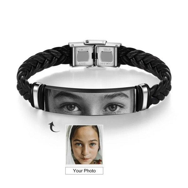 Lederarmband mit Augenfoto & Wunschtext Gravur – Personalisiertes Armband mit eigenem Bild