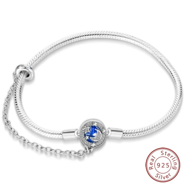 Silberarmband aus 925 Sterling Silber (Mond) mit Zirkonia blauem Anhänger