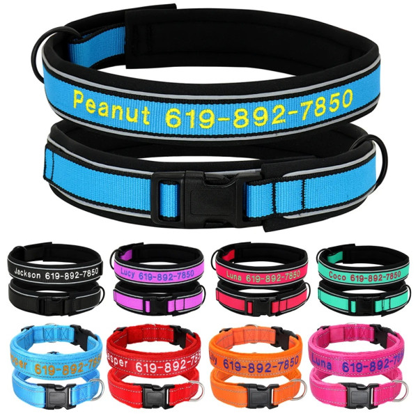 Hundehalsband mit Namen & Reflektorstreifen – Personalisiertes Halsband mit bestricktem Wunschtext