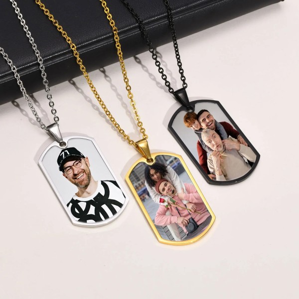 Personalisierte Foto Halskette mit Bildanhänger – Individueller Fotodruck, Dog Tag Anhänger