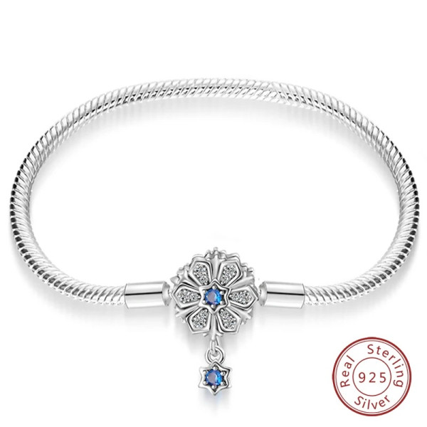 Silberarmband aus 925 Sterling Silber (Sternblume) mit blauem Zirkonia