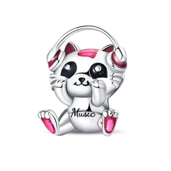 Katzen-Anhänger mit Aufschrift „Music“ aus 925 Sterling Silber