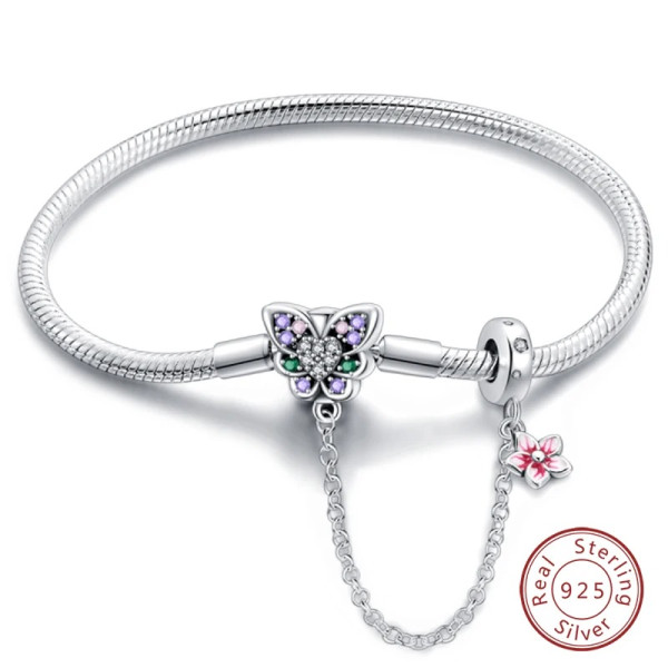 Schmetterling-Silberarmband aus 925 Sterling Silber mit buntem Zirkonia
