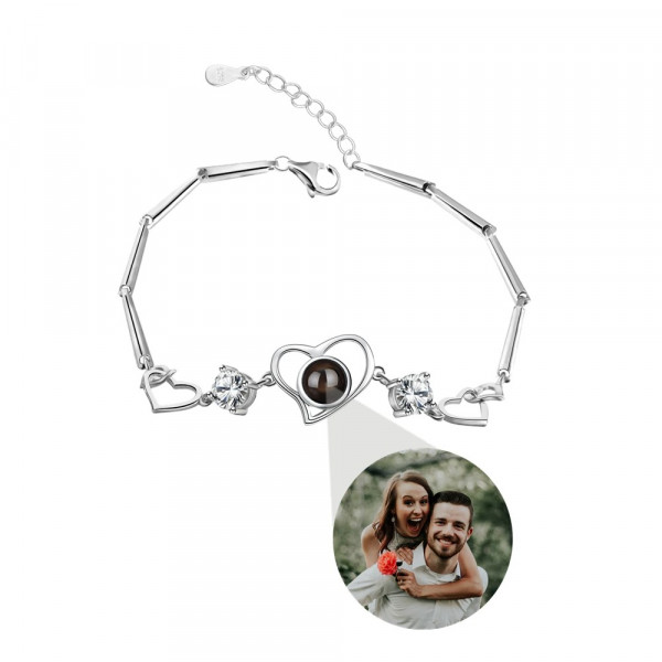 Herz Zirkonia Armband Fotoprojektion - 925er Sterling Silber