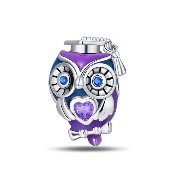 Eule-Anhänger mit Lila Zirkonia aus 925 Sterling Silber