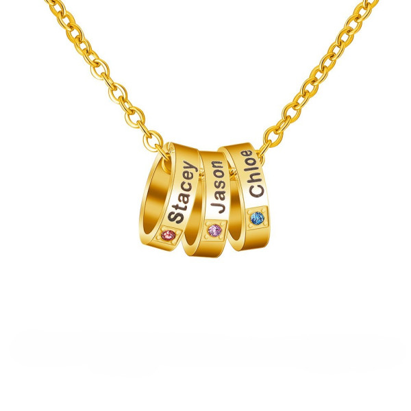 Gravur-Halskette mit Geburtsstein, Personalisierte Kette mit mehreren Namen