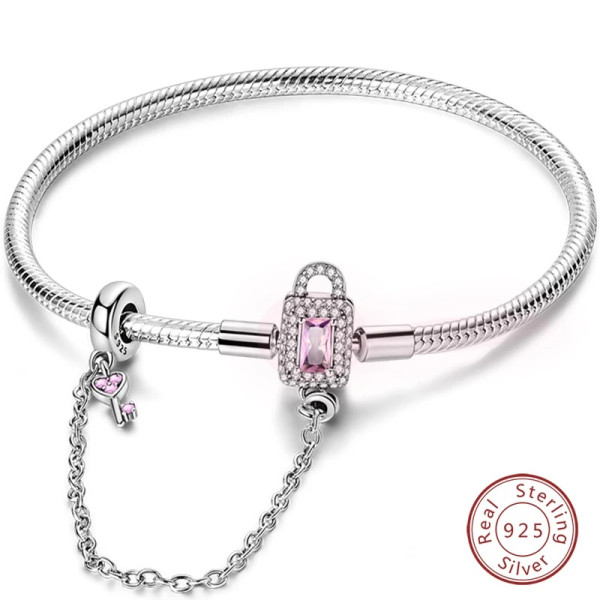 Silberarmband mit Rosa-Schloss Anhänger aus Sterling Silber