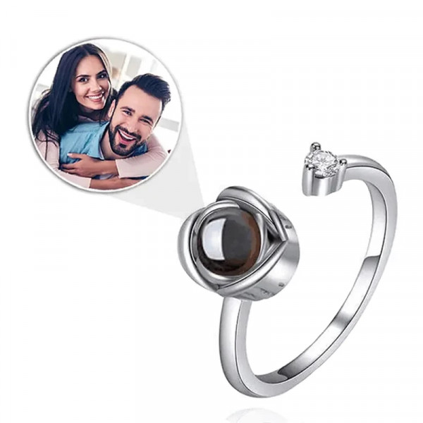Zirkonia Ring mit Fotoprojektion – Verstellbarer Erinnerungsring mit Foto