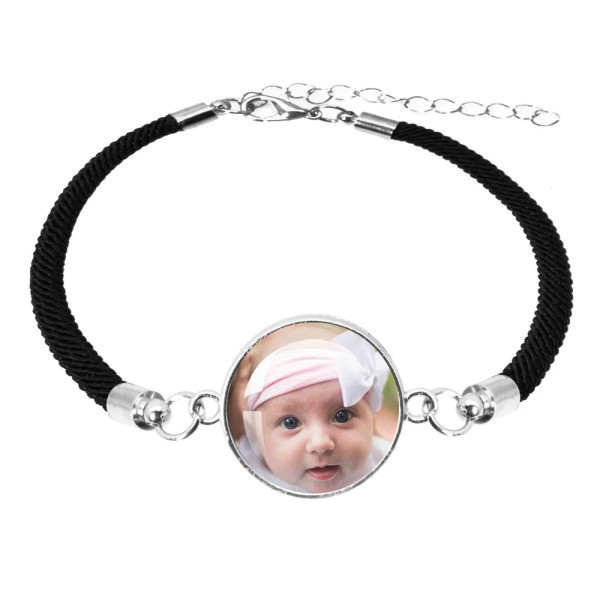 Fotoarmband mit eigenem Bild – Personalisiertes Bildmotiv-Armband mit rundem Glasanhänger