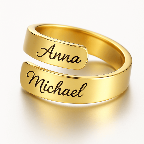 Edelstahl Spiral-Ring – personalisierte Wunschtext & Symbol Gravur