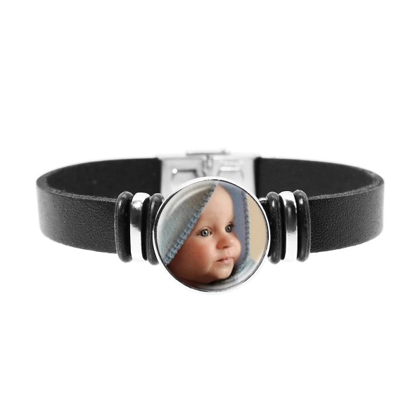 Personalisiertes Foto Armband mit eigenem Bild – Lederarmband mit rundem Fotoanhänger