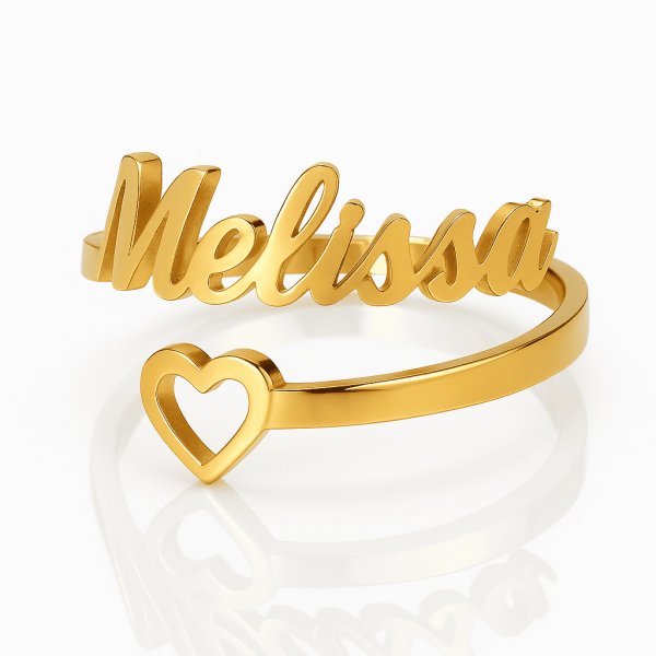Edelstahl Namensring – spiralförmiger Ring mit Herzsymbol