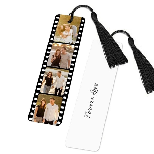 Personalisiertes Foto-Lesezeichen mit eigenen Bildern & Wunschtext – Filmstreifen-Design