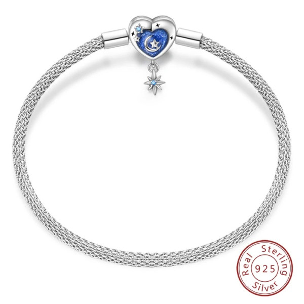 Silberarmband aus 925 Sterling Silber (Sternemond) mit blauem Herzanhänger