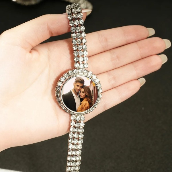 Personalisiertes Fotoarmband mit Strass – Armband mit eigenem Bild im runden Anhänger